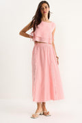 Elastic Waist Skirt with Side Tie Detail Crop Muslin Top and Bottom Set 60283236 - Candy Pink