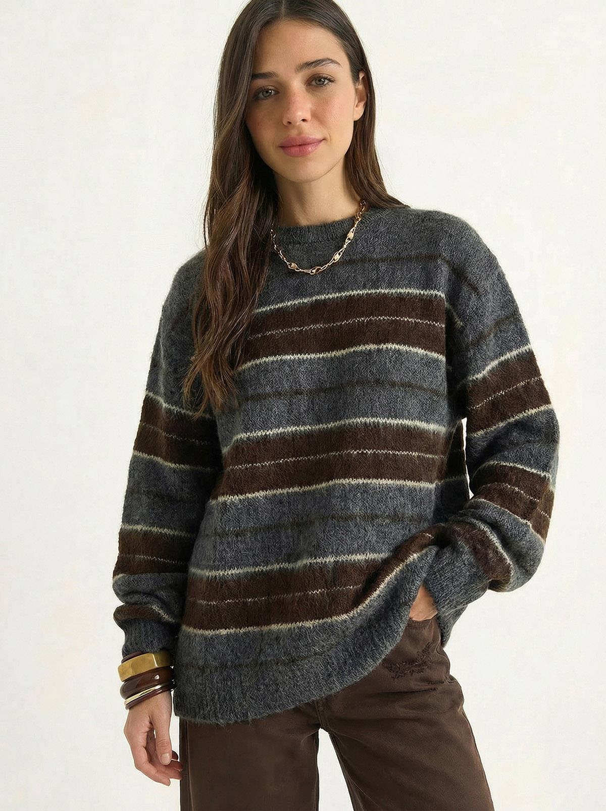 Anthracite-Brown Sweater - 57702