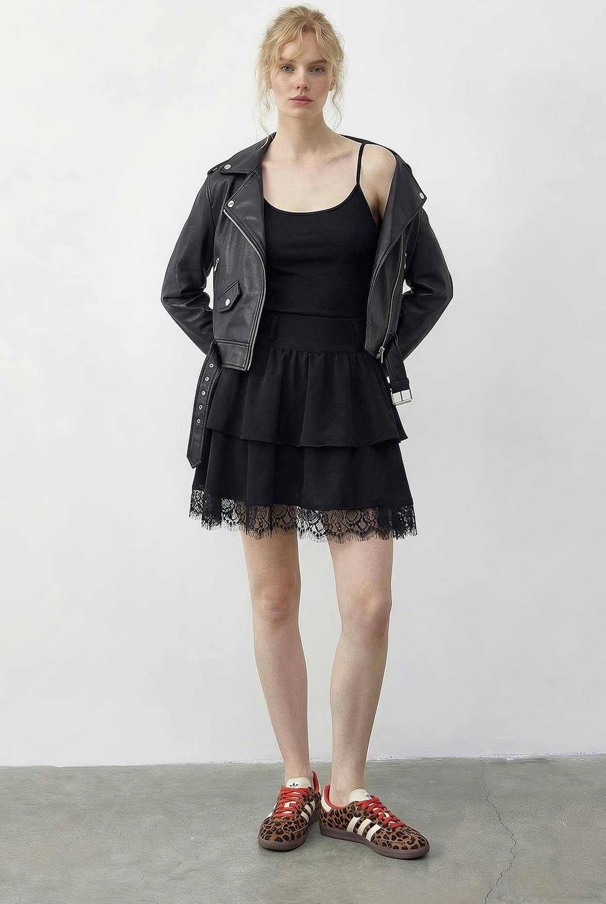 Women's Lace Detail Ruffled Crepe Skirt 7219 60286025 - Black