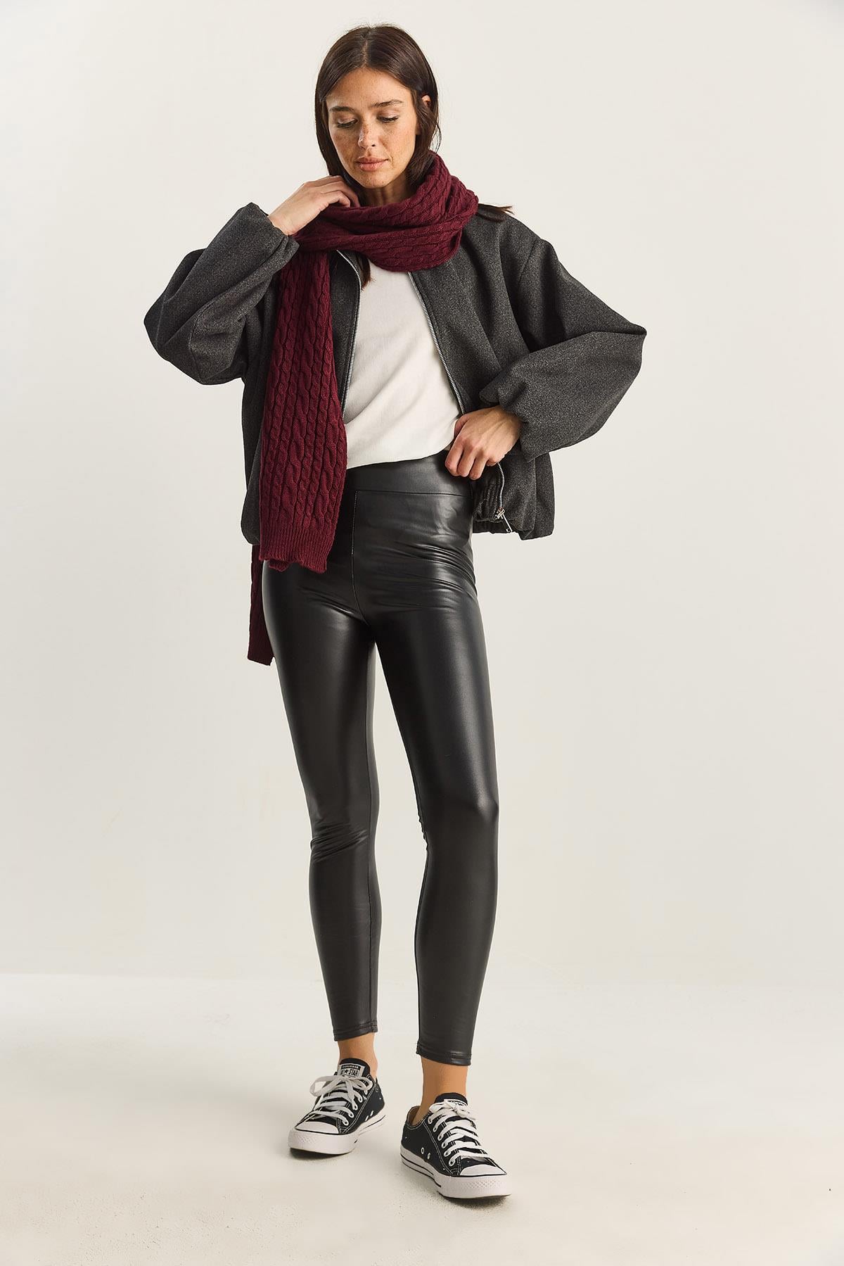 Women's High-Waisted, Faux Leather Leggings with Fur Lining 1487 60282040 - Black