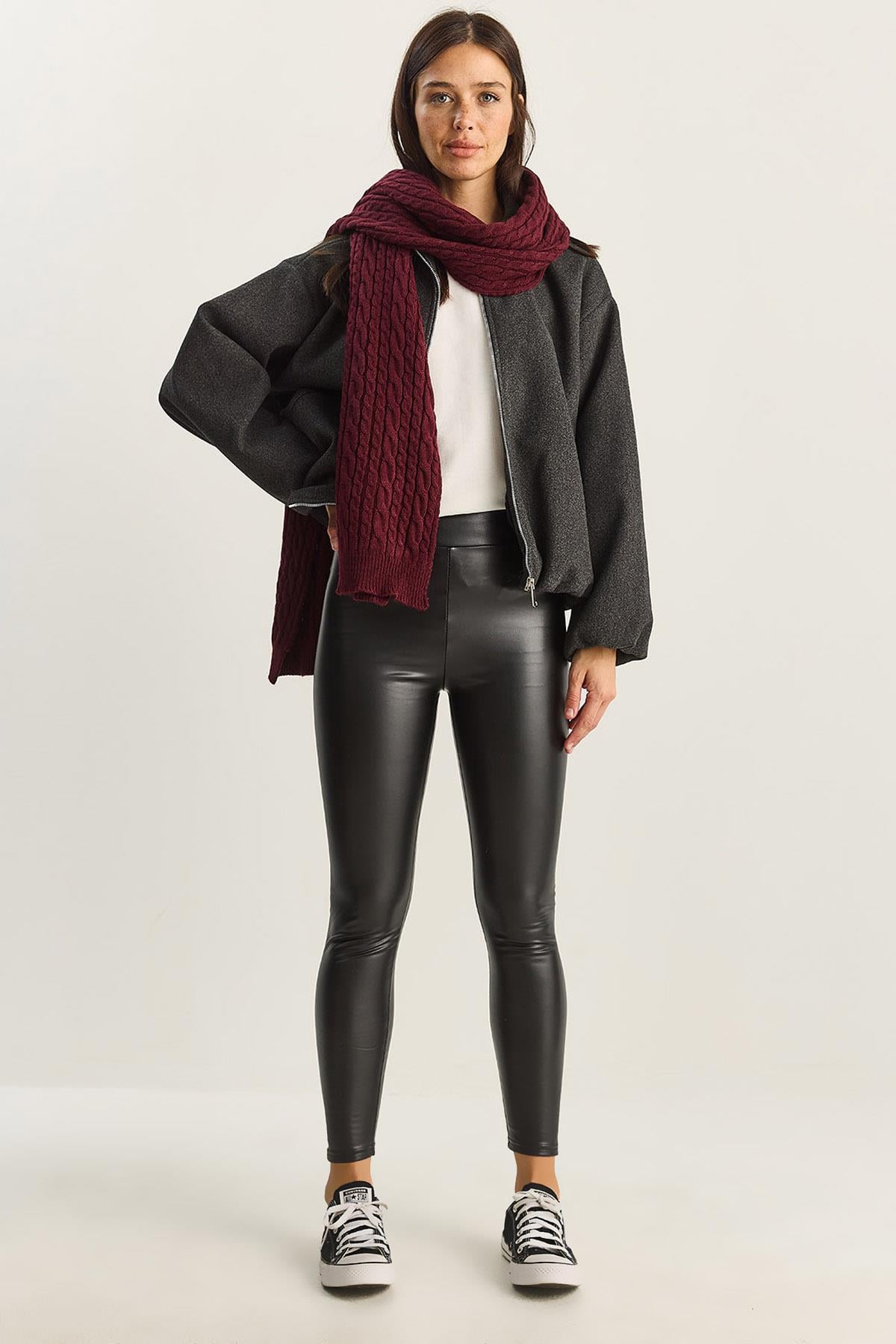 Women's High-Waisted, Faux Leather Leggings with Fur Lining 1487 60282040 - Black