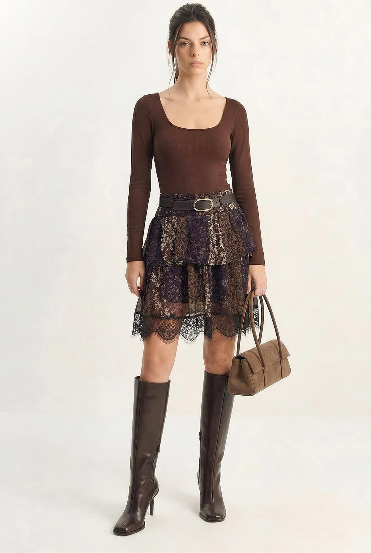 Women's Brown-Purple Skirt