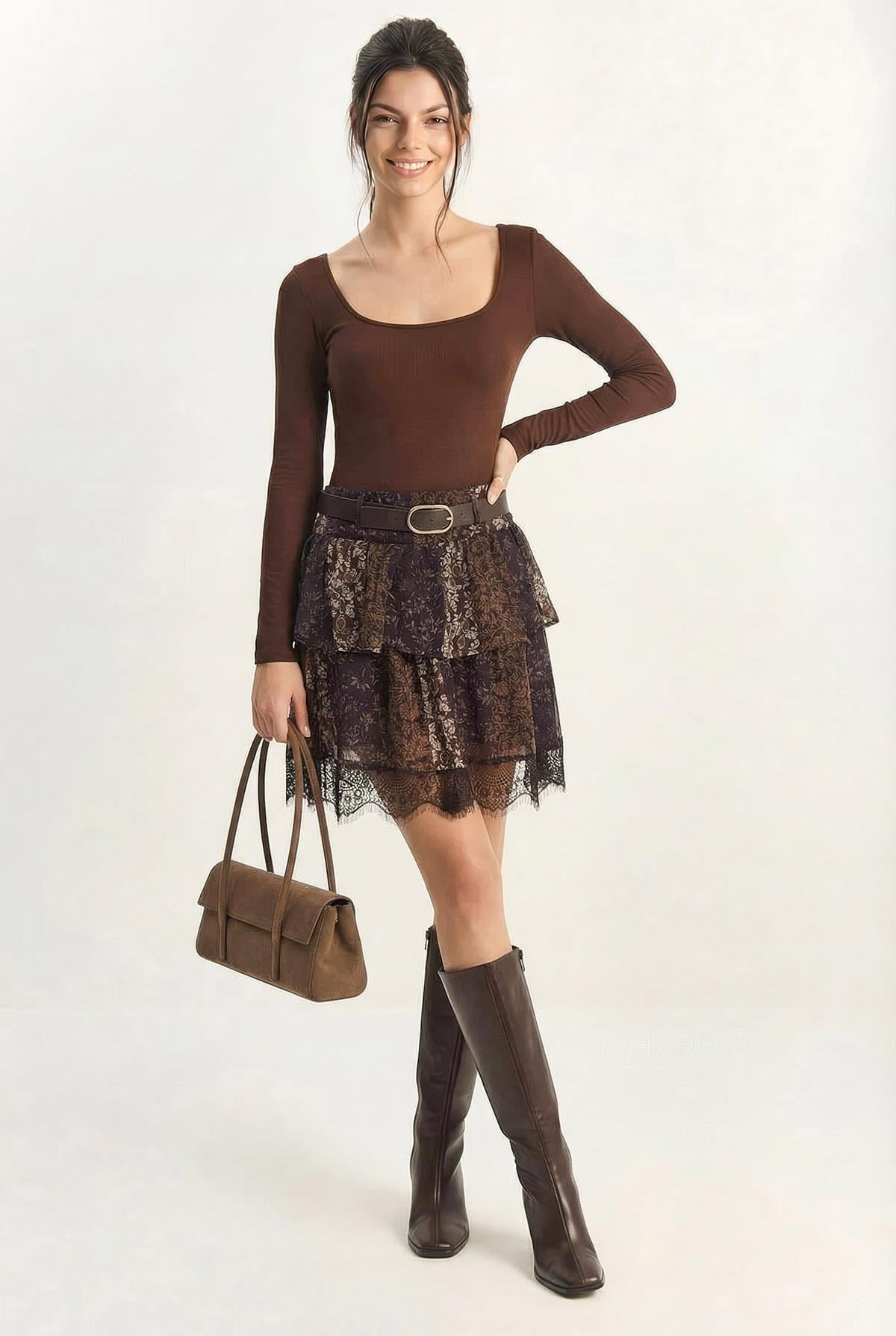 Women's Brown-Purple Skirt