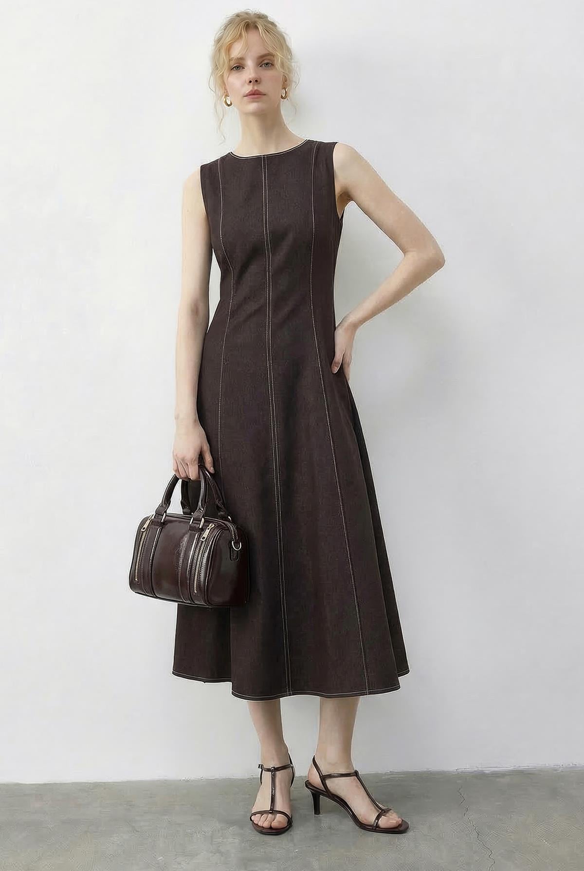 Women's Denim Dress Jacket Suit with Contrast Stitch Detail 9401 60286043 - Brown