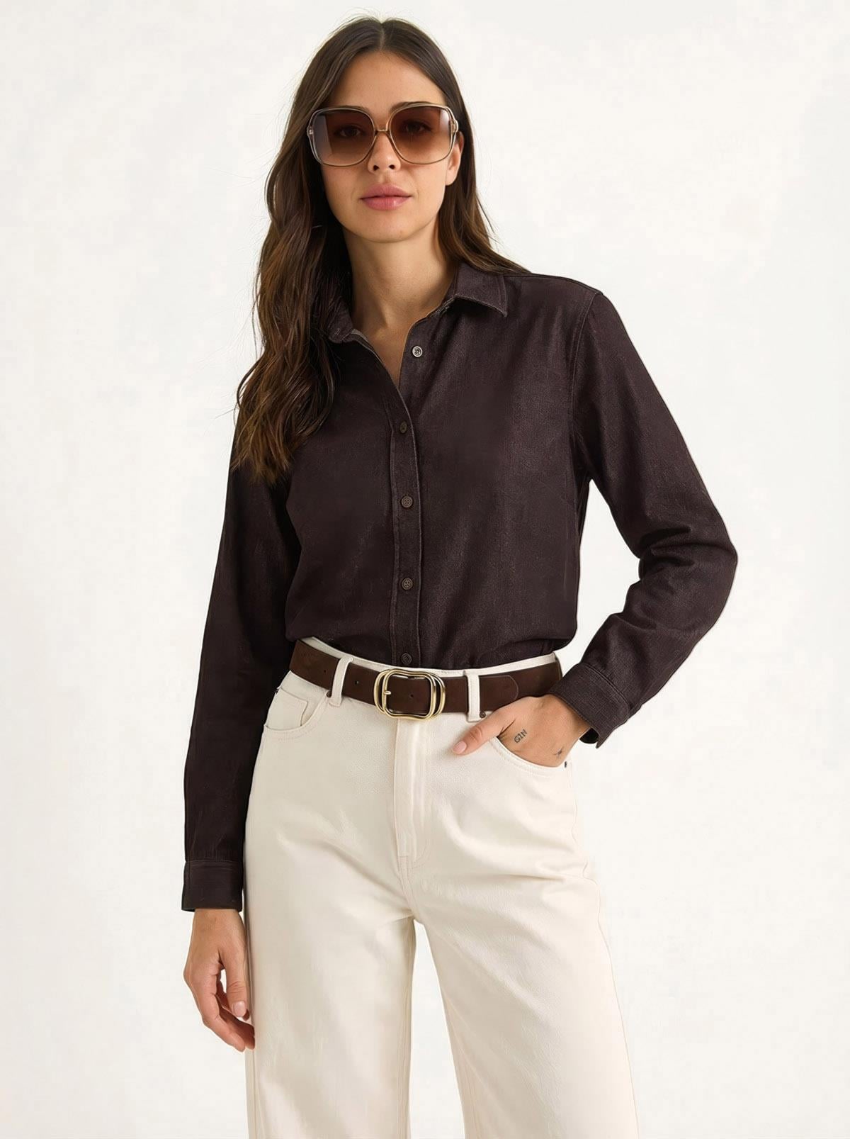 Women's Regular Fit Denim Shirt 7513 60283940 - Brown