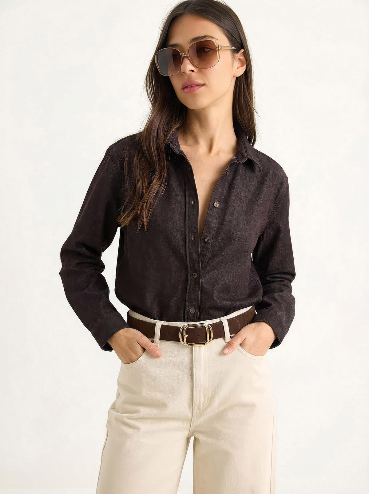 Women's Regular Fit Denim Shirt 7513 60283940 - Brown