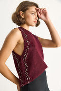 Women's Stone Embellished Knit Blouse TA251003 60284094 - Burgundy