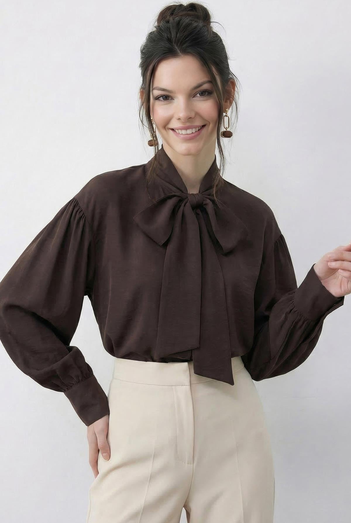 Women's Blouse with Neckline Detail 8101 60286018 - Brown