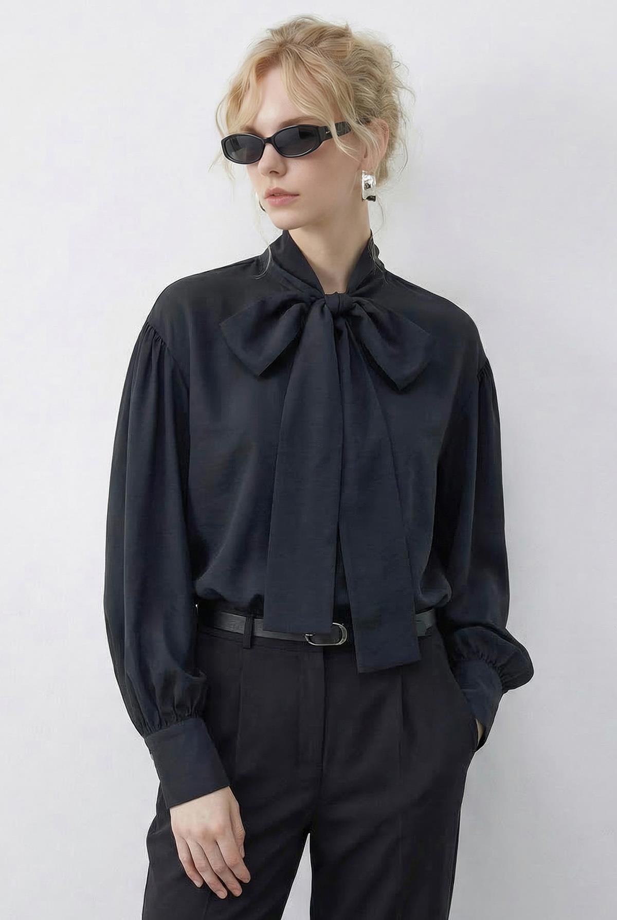 Women's Blouse with Neckline Tie Detail 8101 60286018 - Anthracite