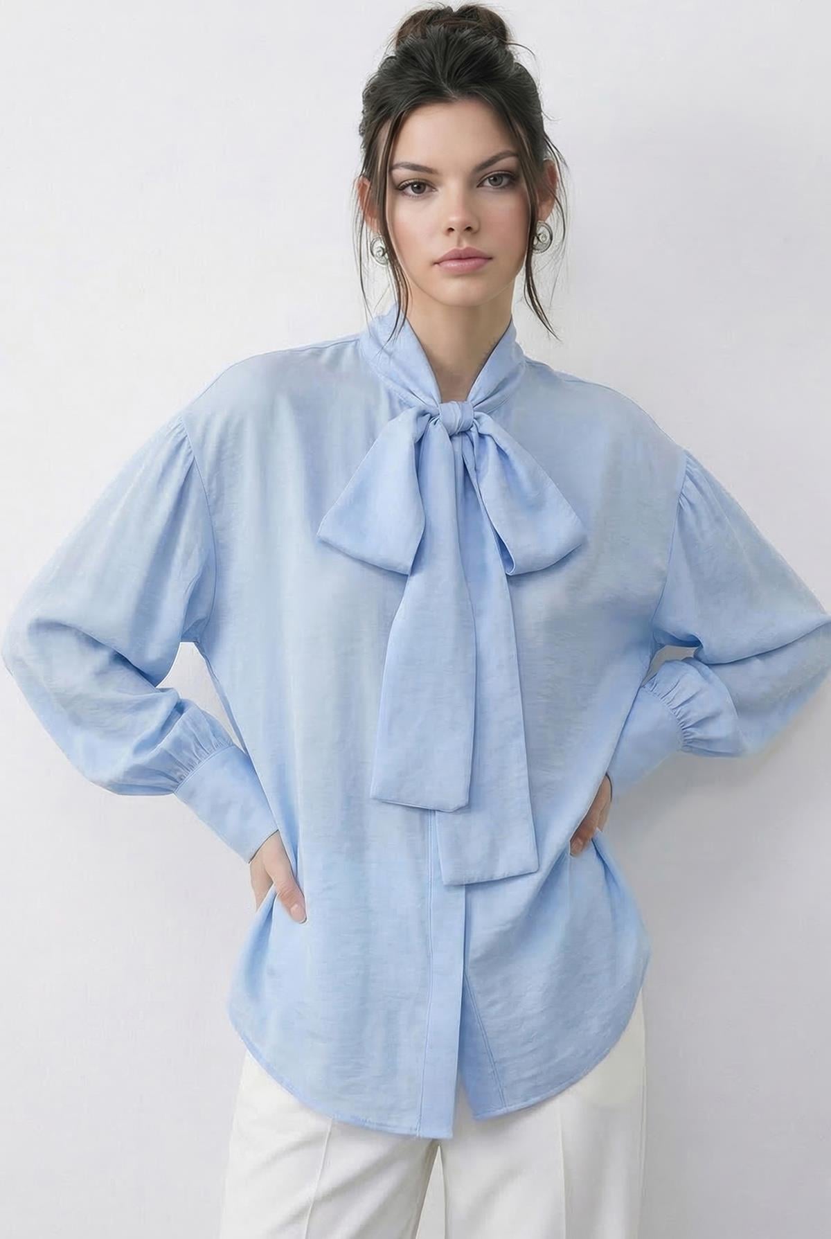 Women's Blouse with Neckline Detail 8101 60286018 - Baby Blue