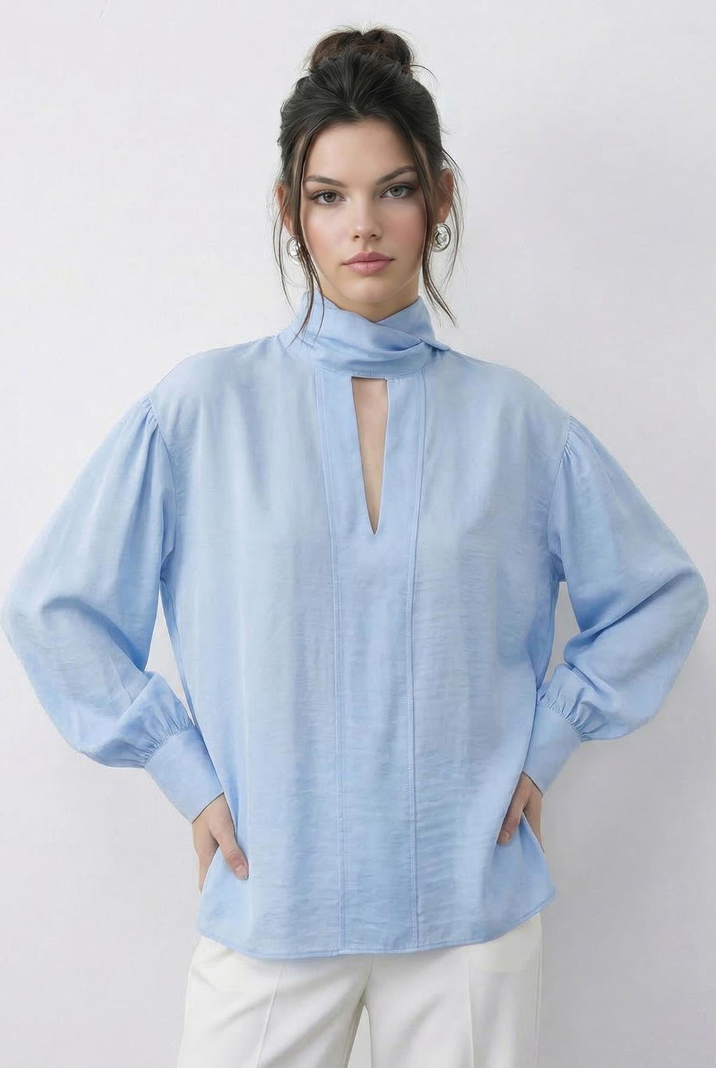 Women's Blouse with Neckline Detail 8101 60286018 - Baby Blue