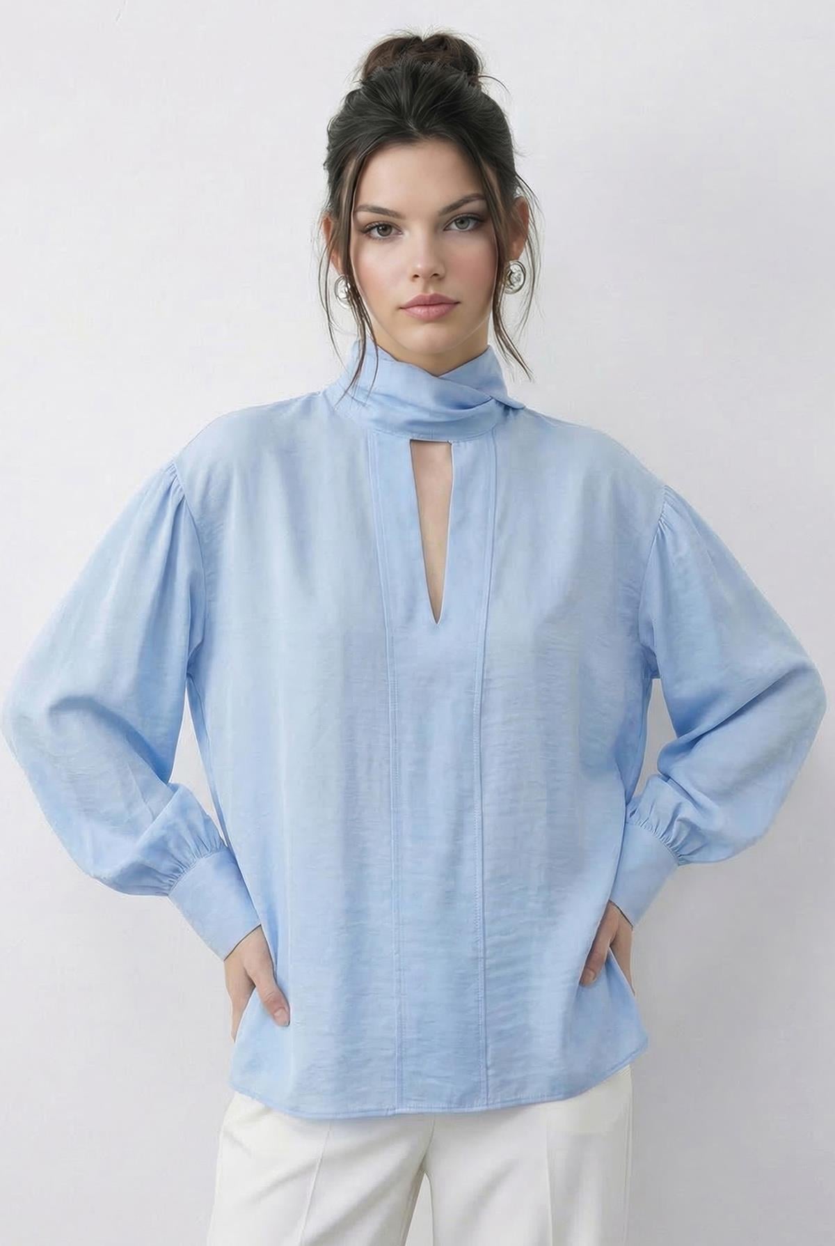 Women's Blouse with Neckline Detail 8101 60286018 - Baby Blue