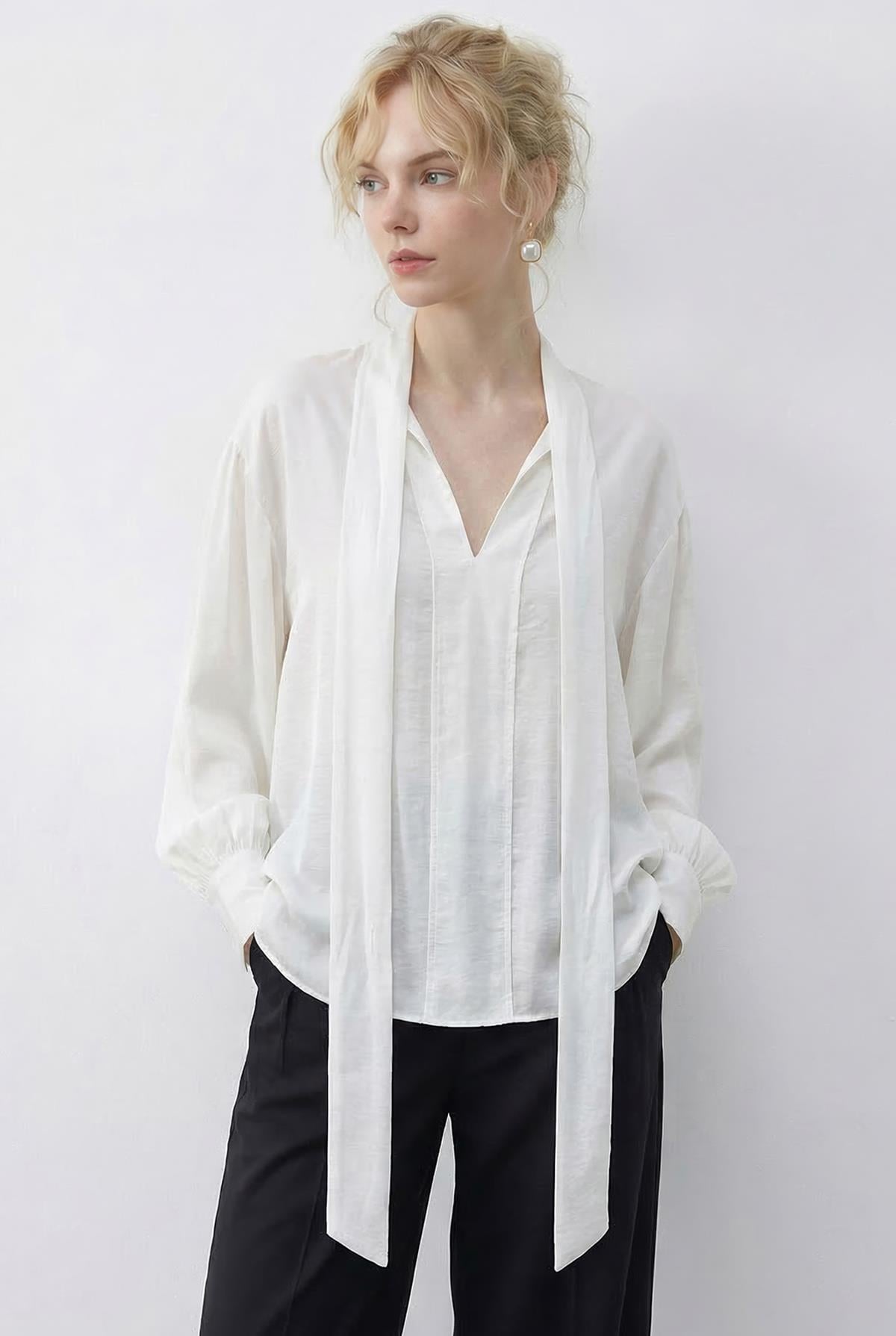 Women's Blouse with Neckline Detail 8101 60286018 - White