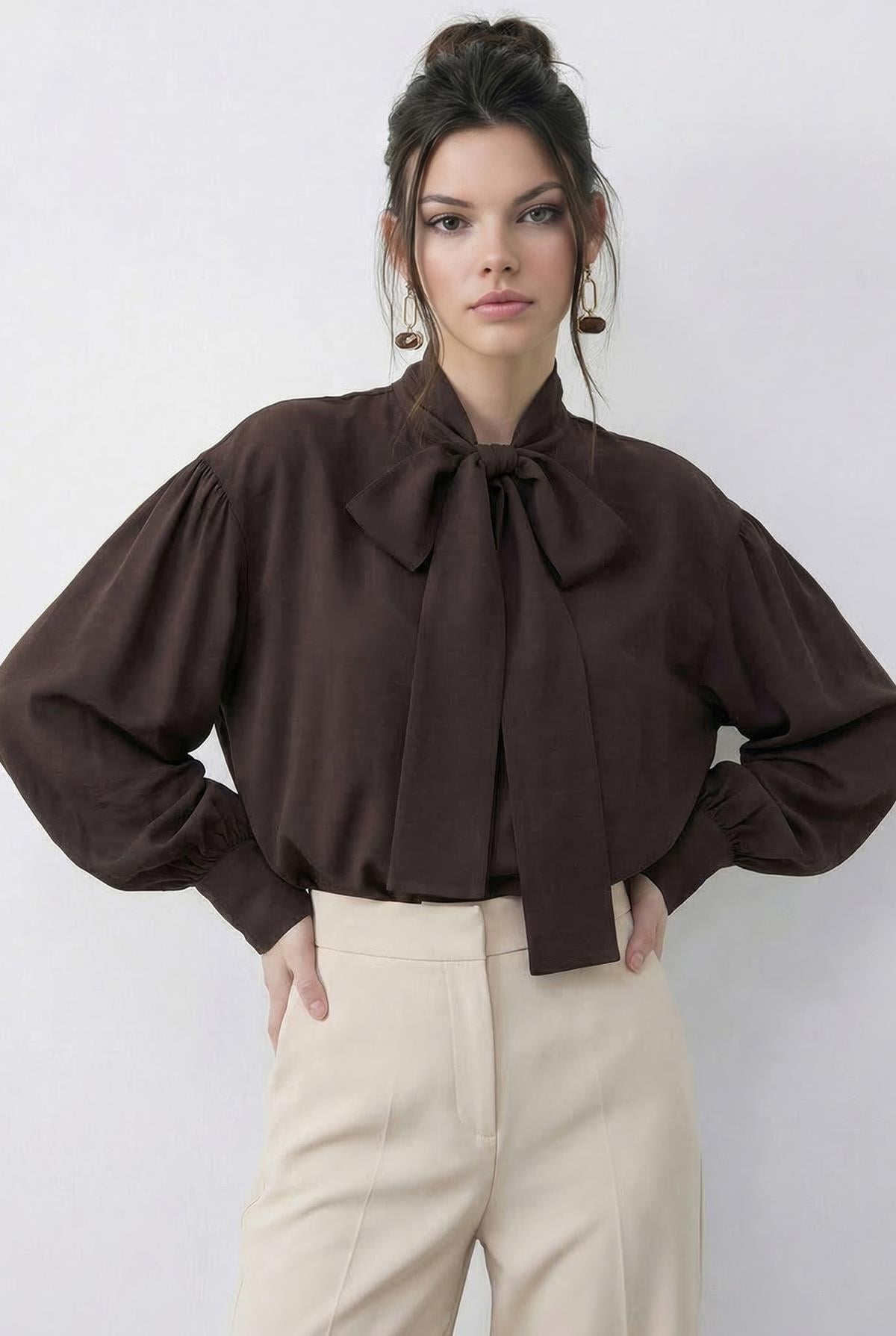Women's Blouse with Neckline Detail 8101 60286018 - Brown